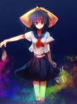  bow bucket hair_bow holding navel original outstretched_arm paint paint_bucket paintbrush painting red_eyes sailor_collar school_uniform solo ukyo_rst 