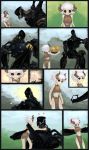  carrying comic demon_girl flower food fruit heart highres horns lift loincloth midriff original robot sage_(mami1210) silent_comic size_difference sweatdrop white_hair 