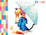  animal animal_ears blonde_hair boots catgirl dog panties qp:flapper tail umbrella underwear 