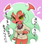  green_eyes green_hair horns inuue_kiyu necktie official_style panty_&amp;_stocking_with_garterbelt red_skin scanty scanty_(psg) school_uniform tears translated translation_request 