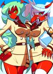  blue_hair demon_girl fang glasses green_eyes green_hair hand_on_hip hand_on_hips horns kneesocks_(character) kneesocks_(psg) long_hair multiple_girls panty_&amp;_stocking_with_garterbelt red_skin scanty scanty_(psg) shirono smile thigh-highs thighhighs 