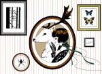  antler black_hair butterfly choker closed_eyes deer gloves lace mihoshi original ribbon short_hair solo spider 