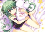  bed green_eyes green_hair qp:flapper sakura_koharu twintails 