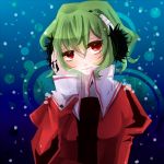  alternate_costume earmuffs efushi green_hair hand_on_earmuffs kazami_yuuka red_eyes snow solo touhou 