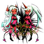  demon_girl demon_tail fang high_heels horns kneesocks_(character) kneesocks_(psg) machi_(hamham) midriff multiple_girls panty_&amp;_stocking_with_garterbelt ponytail red_skin scanty scanty_(psg) shoes tail thigh-highs thighhighs 