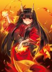  fire hinomoto_oniko horns japanese_clothes kayou_(artist) kimono long_hair original red_eyes solo 