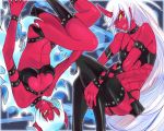  blue_hair demon_girl fang glasses highres horns kneesocks_(character) kneesocks_(psg) long_hair multiple_girls panty_&amp;_stocking_with_garterbelt ponytail red_skin scanty scanty_(psg) sesame_ange skirt thigh-highs thighhighs very_long_hair white_hair yellow_eyes 