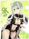  bent_over character_request cleavage_cutout fantasy green_eyes green_hair leaning_forward lipstick midriff mr.romance ragnarok_online rune_knight short_hair thigh-highs thighhighs 