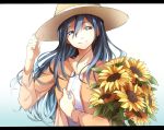  black_eyes black_hair flower hat mikasa_ackerman shingeki_no_kyojin smile sun_hat sunflower yorozuyozu 