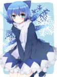  blue_eyes blue_hair cirno coat long_sleeves scarf short_hair solo touhou wings winter_clothes 