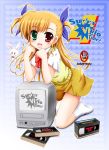  blonde_hair child flipper hair_ribbon heterochromia long_hair mahou_shoujo_lyrical_nanoha mahou_shoujo_lyrical_nanoha_vivid ribbon sacred_heart school_uniform skirt socks solo sweater_vest television vhs vivio 