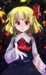  74_(teduka) beckon blonde_hair face hair_ribbon hands highres looking_at_viewer open_mouth pov red_eyes ribbon rumia short_hair sketch smile solo touhou 