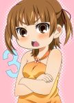  breasts brown_eyes brown_hair lacosoregashi marui_mitsuba mitsudomoe pigtail ponytail short_twintails small_breasts twintails 