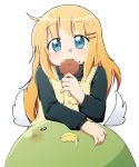  bad_id blonde_hair blue_eyes child eating highres looking_at_viewer original solo yasunao 