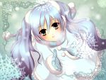  blue_hair breath coat earmuffs gloves green_eyes hatsune_miku open_mouth scarf snowflakes tagme twintails vocaloid 