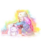  animal_hat cat cat_hat hat kneeling long_hair lowres megurine_luka megurine_luka_(toeto) mochizuki_akari pink_hair snow snowman solo toeto_(vocaloid) vocaloid 