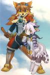  cat_ears cat_tail catgirl dog_ears dog_tail elh_melizee furry goggles height_difference highres kemono looking_at_viewer red_savarin size_difference smile solatorobo tail white_hair 
