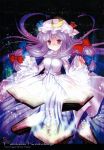  artist_request book bow crescent hair_bow hat highres long_hair patchouli_knowledge purple_eyes purple_hair solo touhou violet_eyes 