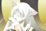  bakemonogatari_tsubasa blac_hanekawa cat_ears closed_eyes hand licking neko solo white_hair 