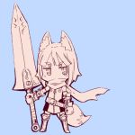  armor bad_id belt fox_ears fox_tail jingai_modoki lowres monochrome scarf solo sword tail weapon 