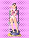  black_hair bow brown_eyes chair cooking_idol_ai!_mai!_main! feet feet_in_water fukuhara_haruka hair_bow highres hiiragi_mine legs metalzigzag pocky sitting soaking_feet solo water 