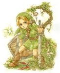  blonde_hair blue_eyes bottle fairy hat link nature nintendo pointy_ears shield sword the_legend_of_zelda weapon young_link 