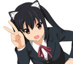  a1 animal_ears black_hair blazer bust cat_ears k-on! nakano_azusa open_mouth school_uniform simple_background smile solo twintails v 