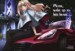  blonde_hair blue_eyes car earrings english highres jewelry long_hair macross macross_frontier macross_frontier:_itsuwari_no_utahime macross_frontier:_the_false_diva motor_vehicle scan sheryl_nome single_earring takaoka_junichi text vehicle 