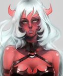 bare_shoulders blue_hair breasts bust choker cleavage devil horns lips long_hair megumi_(androgyny) nose panty_&amp;_stocking_with_garterbelt realistic red_skin scanty scanty_(psg) simple_background solo 