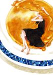  black_dress butter dress food girl_in_food in_food kusaco long_hair minigirl original pancake personification plate sleeping solo syrup 