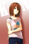  arm_grab arm_holding bracelet brown_eyes brown_hair casual earrings fukutarou_(enji127) hirasawa_yui holding_arm jewelry k-on! listen!! lowres short_hair solo 