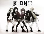  akiyama_mio hirasawa_yui k-on! kaiga kotobuki_tsumugi long_hair metallica monochrome nakano_azusa pantyhose parody pose school_uniform short_hair tainaka_ritsu 