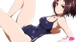  1girl breasts kurebayashi_katsumi looking_at_viewer mizuki_makoto photokano ponytail school_swimsuit simple_background solo swimsuit white_background 
