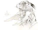  assassin&#039;s_creed assassin's_creed bird eagle gloves hood knife male monochrome rae throwing_knife vambraces 