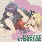  bad_id blonde_hair lying multicolored_hair multiple_girls no_nose panty_&amp;_stocking_with_garterbelt panty_(character) panty_(psg) stocking_(character) stocking_(psg) two-tone_hair ypc 