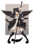  black_legwear black_thighhighs black_wings blue_hair dark_angel gothic gothic_fashion gothic_lolita hebino_(snake_nest) light_smile lolita_fashion original red_eyes scythe short_hair solo thigh-highs thighhighs trickster weapon wings 