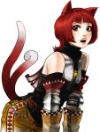  armor bangs bare_shoulders belt blunt_bangs bob_cut cat_tail heterochromia highres multiple_tails original red_eyes sleeveless sleeveless_turtleneck solo tail turtleneck twintails xie 