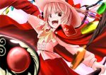  ascot aw bad_id blonde_hair cape fang flandre_scarlet hat hat_ribbon red_eyes ribbon side_ponytail solo touhou wings 