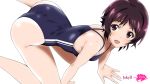  1girl all_fours from_above looking_at_viewer maeda_kanon mizuki_makoto photokano school_swimsuit short_hair simple_background solo swimsuit white_background 