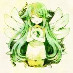  closed_eyes green green_hair long_hair saya saya_no_uta wings 