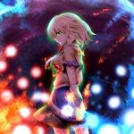  arm_warmers blonde_hair breasts danmaku fire green_eyes highres miki_plus miki_purasu mizuhashi_parsee pointy_ears scarf short_hair solo torn_clothes touhou 