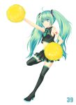  :3 ahoge bad_id boots cheerleader green_eyes green_hair hatsune_miku high_heels long_hair midriff mikupa navel necktie pom_poms poonosuke shoes simple_background skirt solo thigh-highs thigh_boots thighhighs twintails very_long_hair vocaloid 