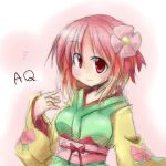  aruha breasts flower hair_flower hair_ornament hieda_no_akyuu japanese_clothes kimono pink_eyes pink_hair pixiv_manga_sample pun red_eyes short_hair sketch smile touhou yuuhi_aruha 