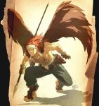  bandage canopus_wolff canopus_wolph polearm red_hair redhead spear tactics_ogre task_owner topless weapon wings 