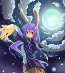  animal_ears bunny_ears full_moon long_hair minoinomi moon night outstretched_arms pleated_skirt purple_hair rabbit_ears red_eyes reisen_udongein_inaba skirt solo spread_arms touhou 