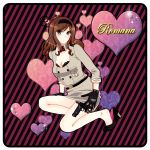  axis_powers_hetalia bra breasts brown_hair cleavage collar diamonds garters genderswap gloves green_eyes gun hairband heart high_heels lace lingerie long_hair military military_uniform miniskirt shoe_dangle shoes skirt solo southern_italy_(hetalia) uirou underwear uniform weapon 