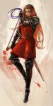  1girl armor brown_eyes long_hair opiu ozma_mow_gracious red_hair redhead solo sword tactics_ogre weapon whip 