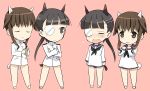  black_hair blush brown_eyes brown_hair chibi eyepatch military military_uniform ponytail sailor sailor_uniform sakamoto_mio school_uniform shimada_fumikane smile strike_witches swimsuit swimsuit_under_clothes tail takei_junko tears uniform young 