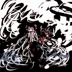  1girl abstract bad_id f7(eiki) fujiwara_no_mokou red_eyes short_hair silver_hair solo touhou 