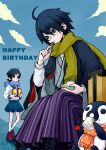  ahoge bad_id bird birthday black_hair blue_eyes boots brown_eyes cake eating emperor_penguin english food fruit fuura_kafuka gift glasses hair_ornament hairclip hakama haori happy_birthday holding itoshiki_nozomu japanese_clothes kimono loafers penguin perspective pout pouting ribbon sayonara_zetsubou_sensei scarf school_uniform serafuku shoes short_hair skirt sky strawberry strawberry_shortcake tears watamatsu_(polidori) 